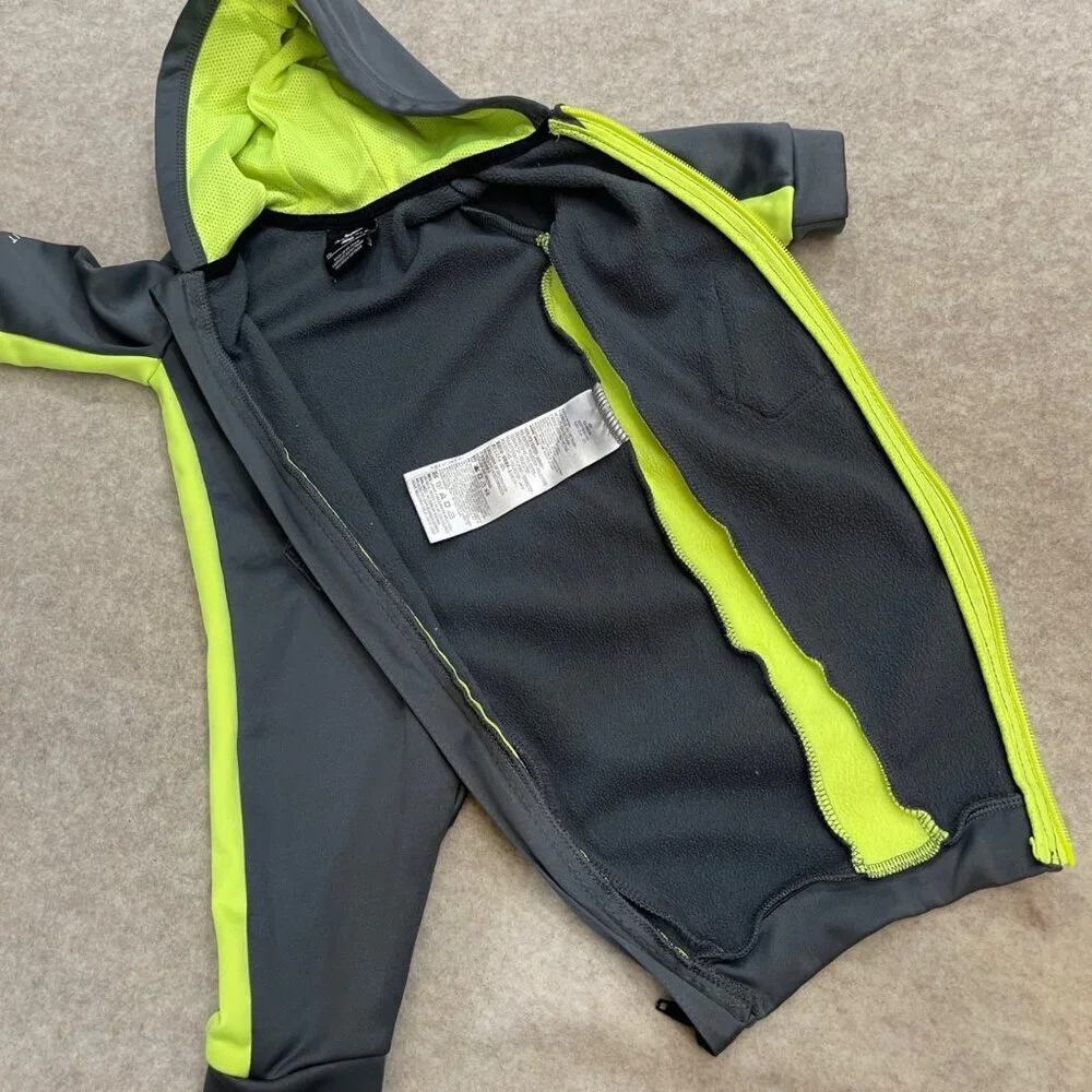 Nike Dri Fit Gray Neon Green Long Sleeve Zipper Romper Baby Boy Size 6 Month